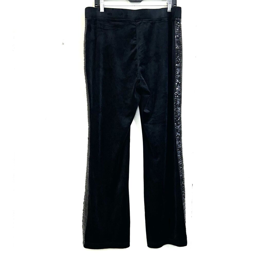 Juicy By Juicy Couture Women Black Velour Track Pants Size Large Side Sequin.
